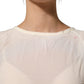 Off White Silk Sheer Round Neck Short Sleeves Blouse Top