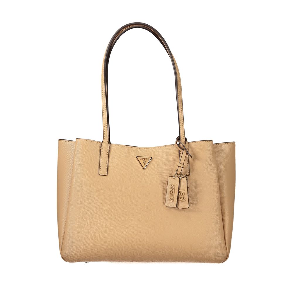 Beige Polyurethane Womens Bag