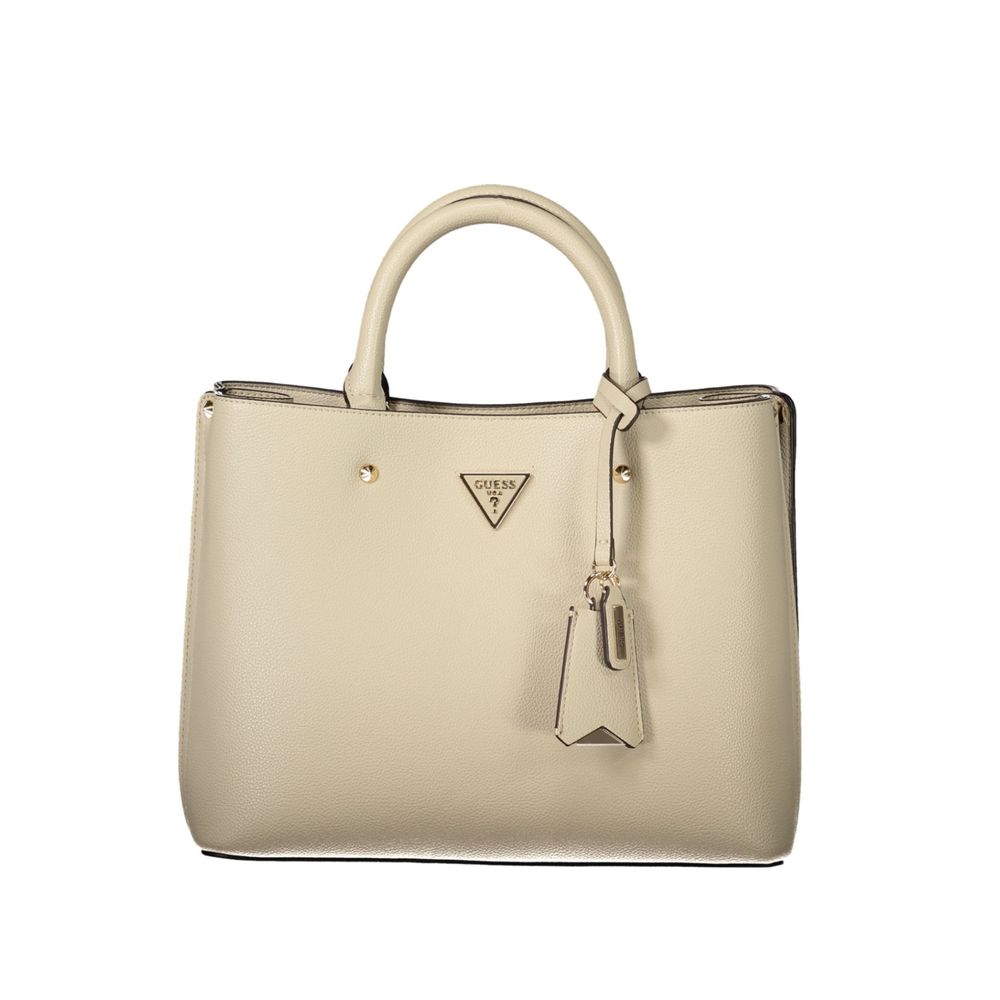 Beige Polyurethane Women Bag