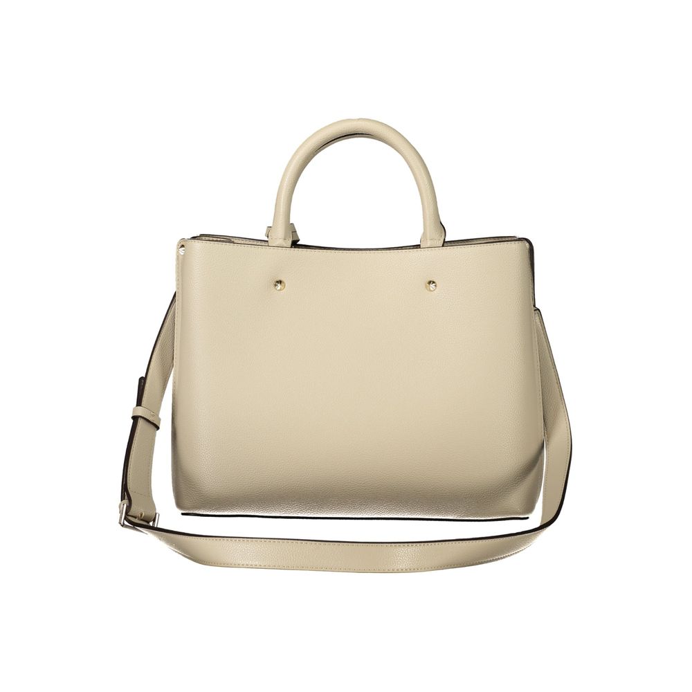 Beige Polyurethane Women Bag