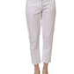 White Mid Waist Straight Cropped Cotton Trouser Pants