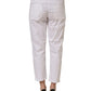 White Mid Waist Straight Cropped Cotton Trouser Pants