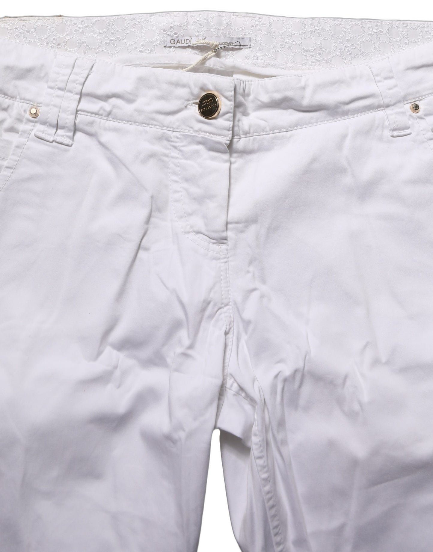 White Mid Waist Straight Cropped Cotton Trouser Pants