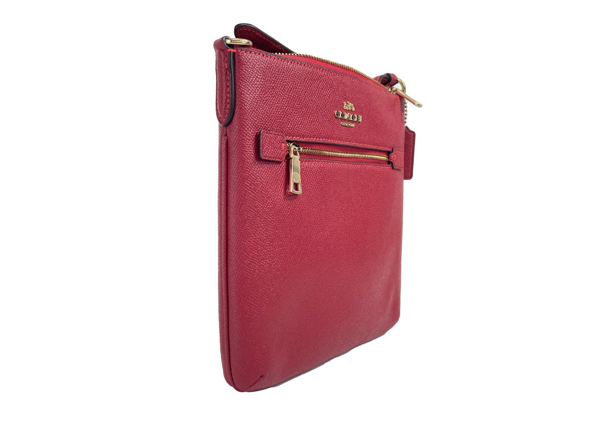 Coach Women'S Mini Rowan Top Zip File Crossbody Bag In Crossgrain Leather (Red)